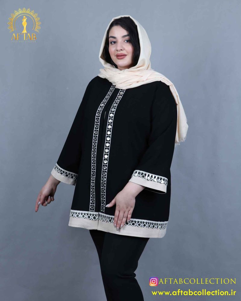 مانتو شانتون نوار آینه کنفی سایزبزرگ راحت