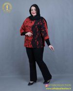 شومیز طرحدار مجلسی سایزبزرگ نما بغل