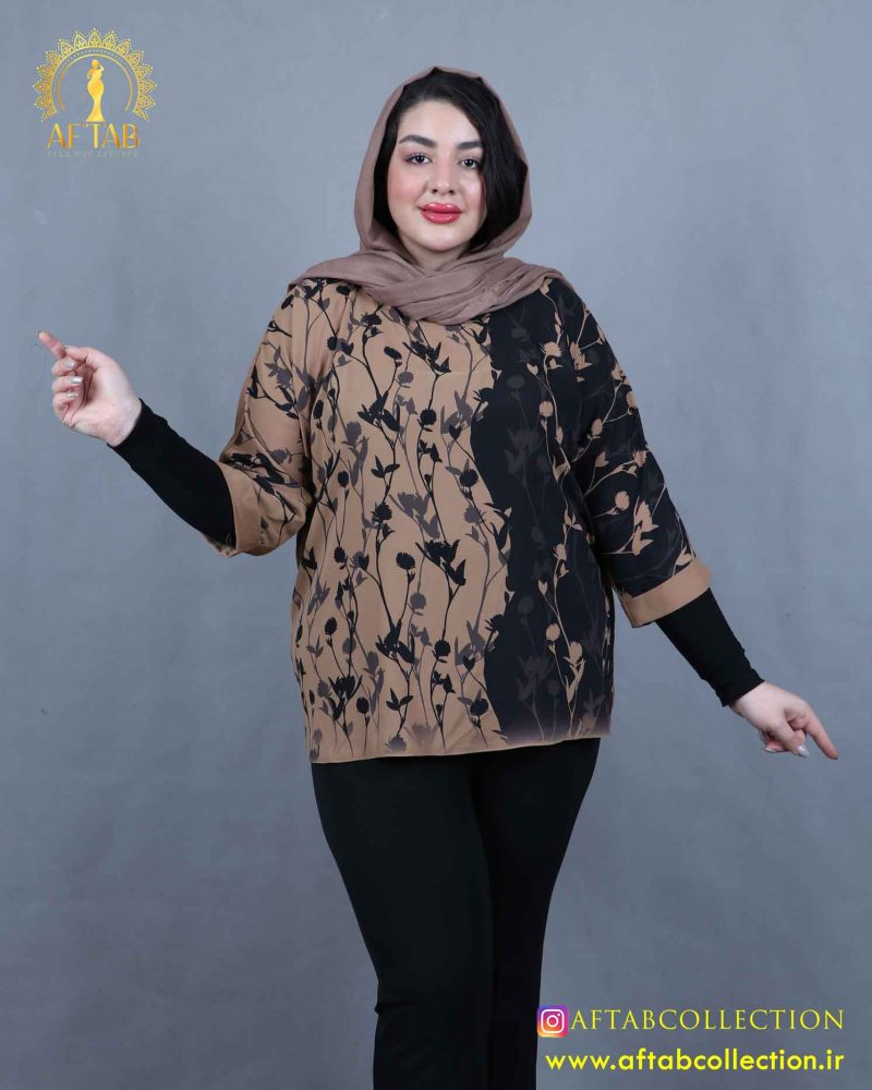 شومیز طرحدار مجلسی سایزبزرگ موکا