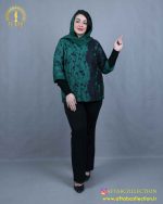 شومیز طرحدار مجلسی سایزبزرگ سبز رنگ
