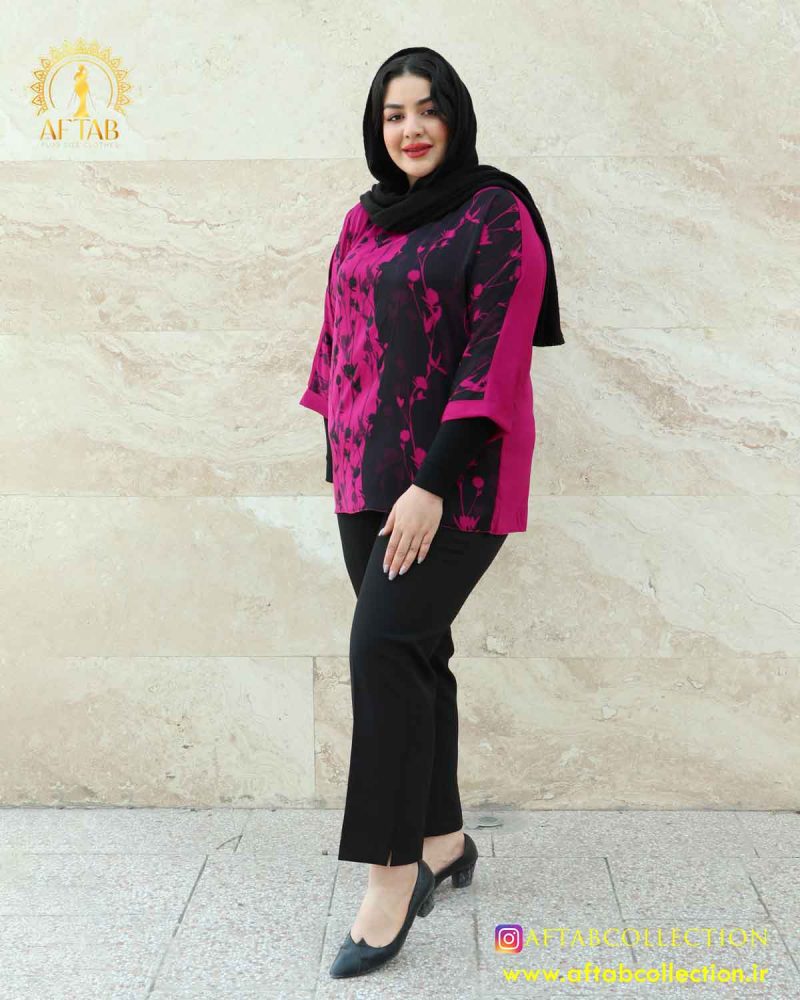 شومیز طرحدار مجلسی سایزبزرگ سرخابی