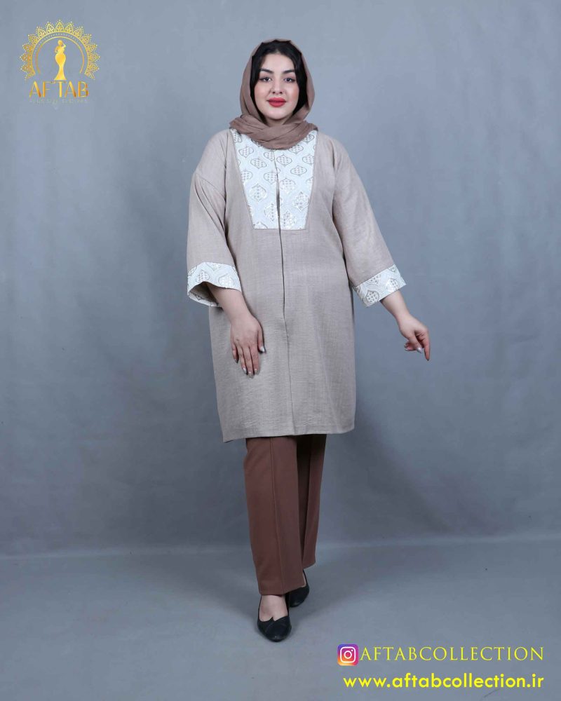 مانتو لنین ژاکارد سوزندوزی سایزبزرگ استخوانی