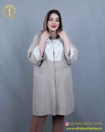 مانتو لنین ژاکارد سوزندوزی سایزبزرگ استخوانی رنگ