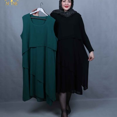 سارافون مجلسی کرپ حریر سایزبزرگ سبز