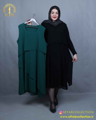 سارافون مجلسی کرپ حریر سایزبزرگ سبز