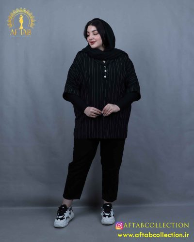 شومیز راه راه یقه انگلیسی سایزبزرگ مشکی