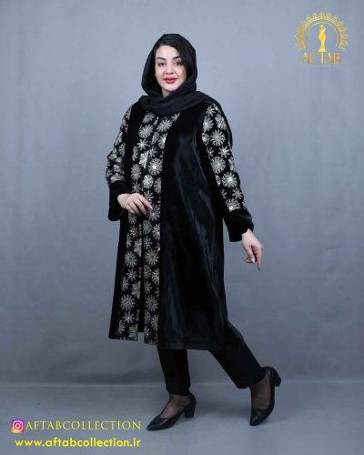 مانتو مخمل خورشیدی بلند سایزبزرگ