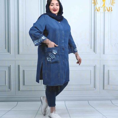 مانتو جین پولکی سایزبزرگ نما دور