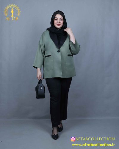 کت و شلوار کجراه ترکیبی سایزبزرگ سبز