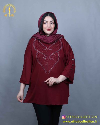 تونیک نگین دالبری سایزبزرگ زرشکی