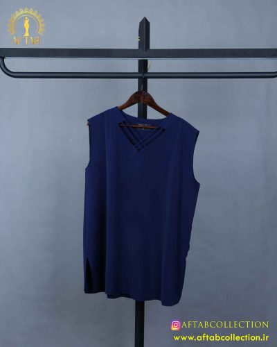 تاپ یقه بندی سایزبزرگ سورمه ای