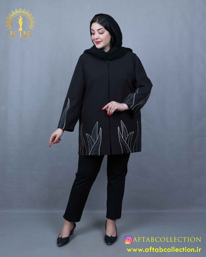 مانتو مازراتی گلدوزی مخمل سایزبزرگ نما دور
