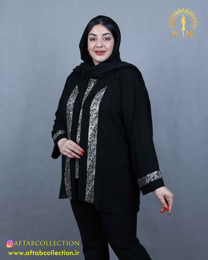 شومیز حریر دو تیکه طرحدار سایزبزرگ راحت