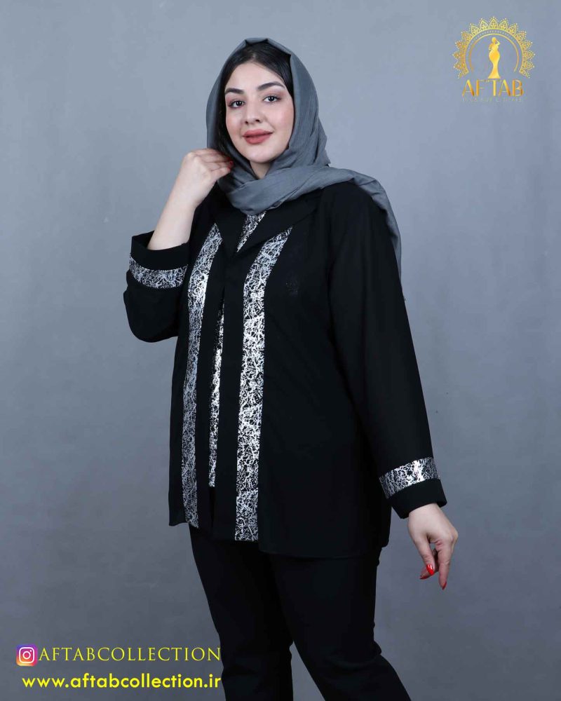 شومیز حریر دو تیکه طرحدار سایزبزرگ مجلسی