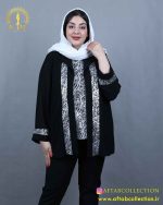 شومیز حریر دو تیکه طرحدار سایزبزرگ نما نزدیک