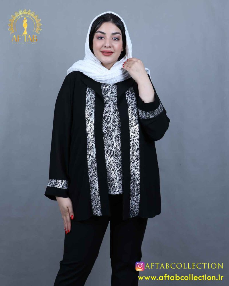 شومیز حریر دو تیکه طرحدار سایزبزرگ نما نزدیک