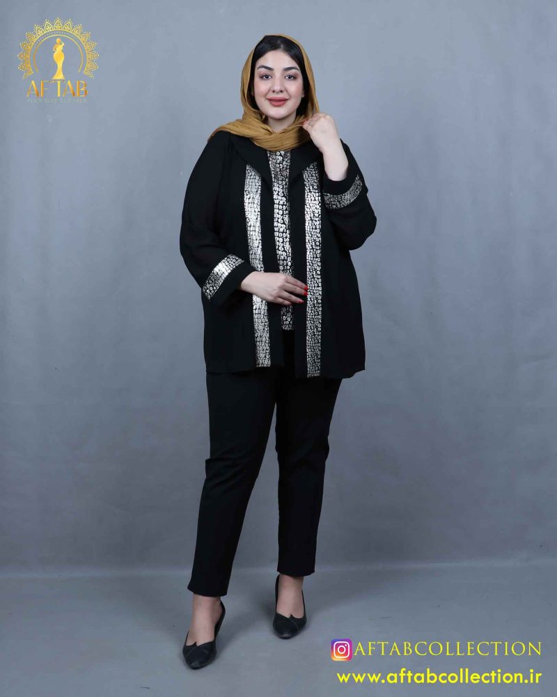 شومیز حریر دو تیکه طرحدار سایزبزرگ نما دور
