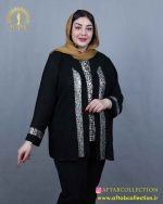 شومیز حریر دو تیکه طرحدار سایزبزرگ طلایی