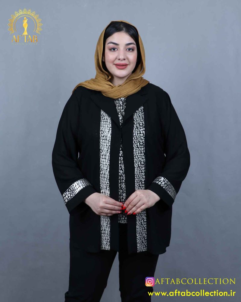 شومیز حریر دو تیکه طرحدار سایزبزرگ نما جلو