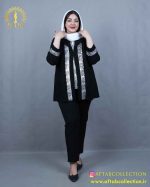 شومیز حریر دو تیکه طرحدار سایزبزرگ نقره ای