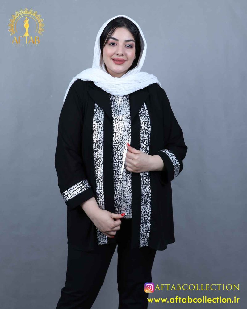شومیز حریر دو تیکه طرحدار سایزبزرگ مجلسی