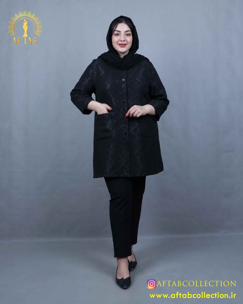 مانتو ژاکارد جفت دکمه سایزبزرگ مانتو ژاکارد جفت دکمه سایزبزرگ