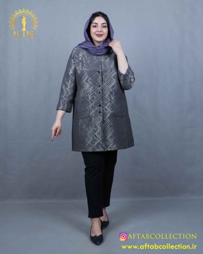 مانتو ژاکارد جفت دکمه سایزبزرگ طوسی