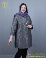مانتو ژاکارد جفت دکمه سایزبزرگ طوسی رنگ