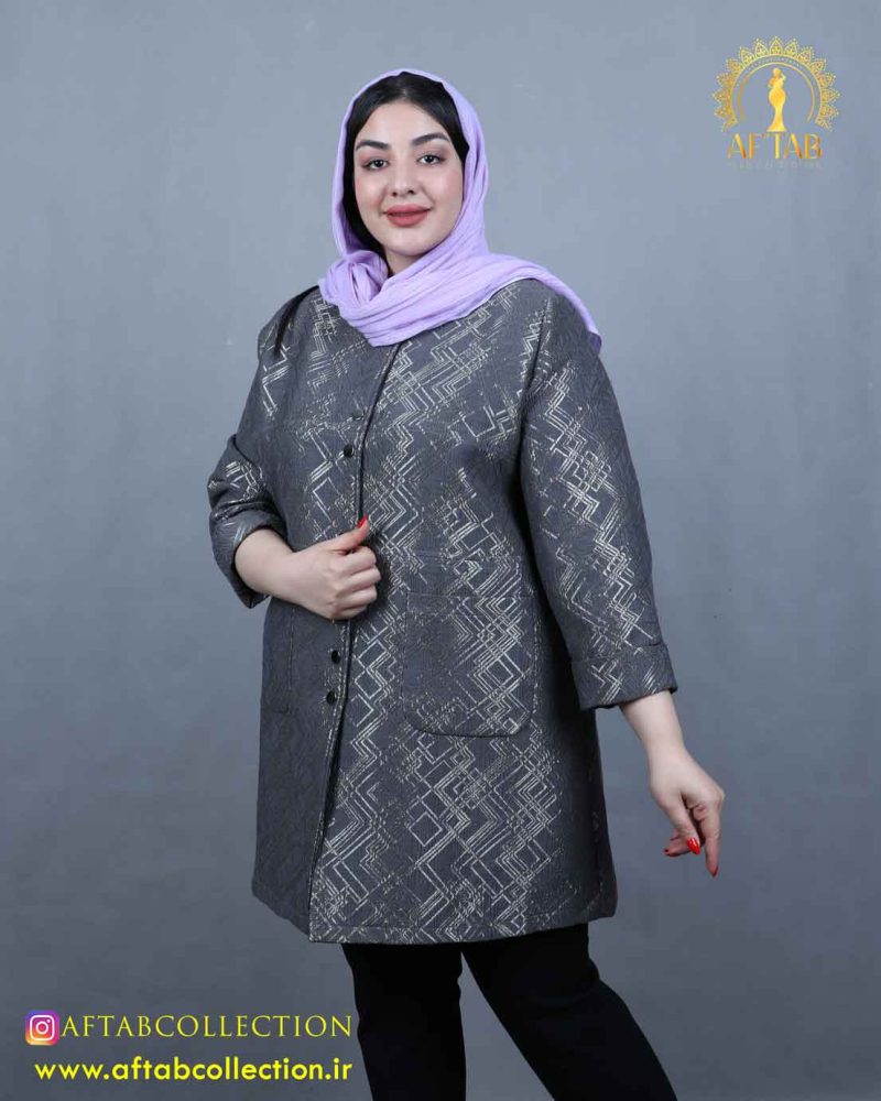 مانتو ژاکارد جفت دکمه سایزبزرگ شیک مانتو ژاکارد جفت دکمه سایزبزرگ شیک