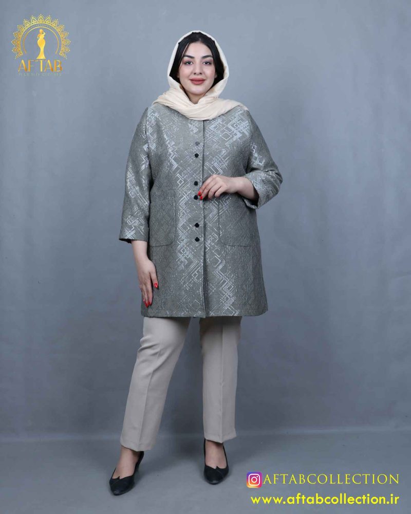 مانتو ژاکارد جفت دکمه سایزبزرگ راحت مانتو ژاکارد جفت دکمه سایزبزرگ راحت