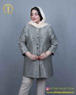 مانتو ژاکارد جفت دکمه سایزبزرگ کرم