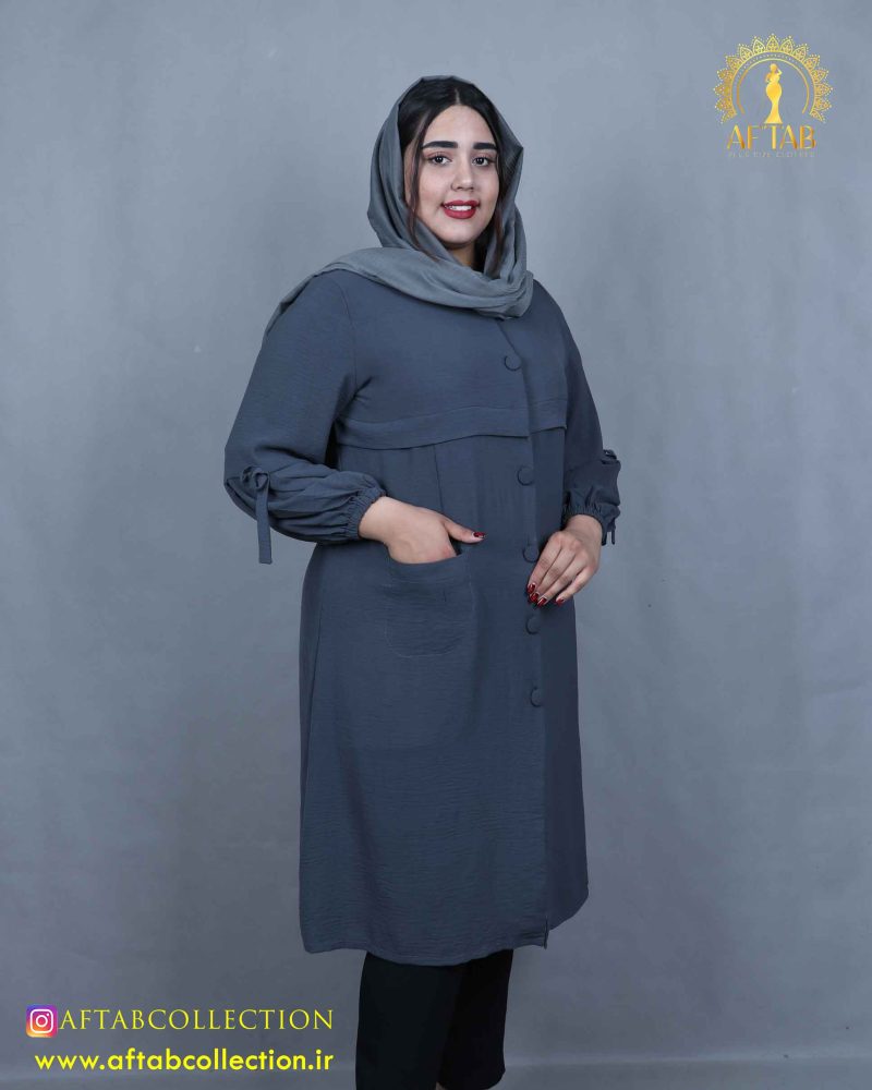 مانتو آستین پاپیون ابروبادی سایزبزرگ طوسی رنگ