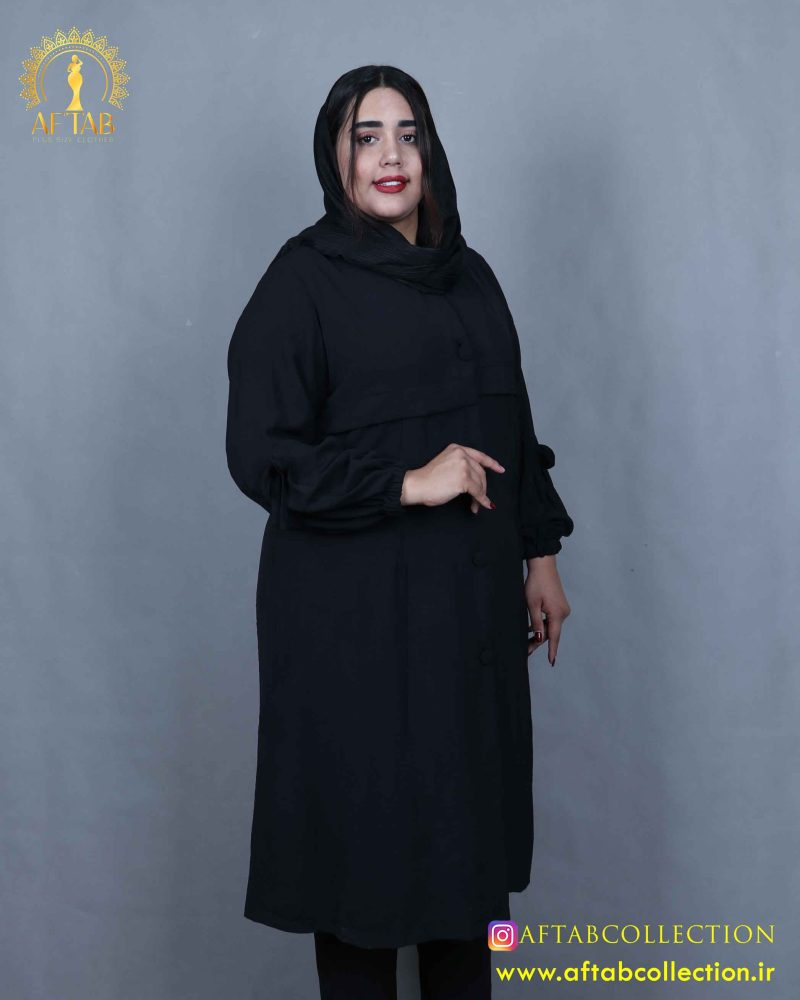 مانتو آستین پاپیون ابروبادی سایزبزرگ مشکی رنگ