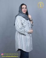 مانتو لنین راه راه یقه ایستاده سایزبزرگ 5640 - Image 2