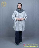 مانتو لنین راه راه یقه ایستاده سایزبزرگ 5640