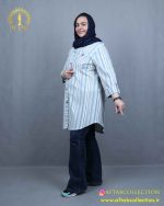 مانتو لنین راه راه یقه ایستاده سایزبزرگ 5640 - Image 3