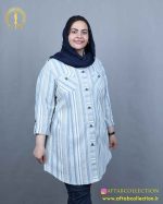 مانتو لنین راه راه یقه ایستاده سایزبزرگ 5640 - Image 4