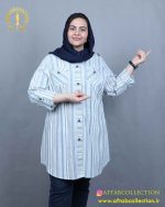 مانتو لنین راه راه یقه ایستاده سایزبزرگ 5640 - Image 5