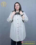 مانتو لنین راه راه یقه ایستاده سایزبزرگ 5640 - Image 7