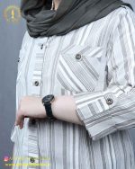 مانتو لنین راه راه یقه ایستاده سایزبزرگ آستین