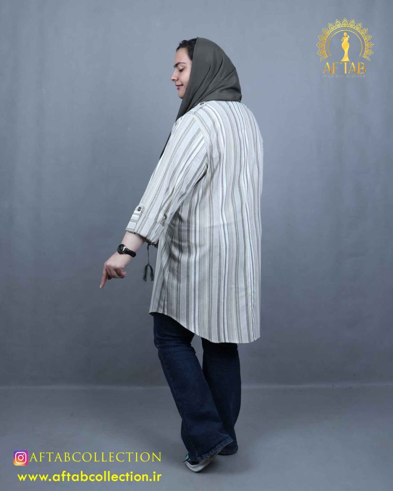 مانتو لنین راه راه یقه ایستاده سایزبزرگ نما پشت