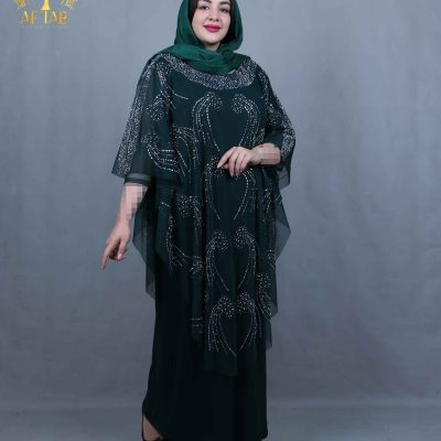 پیراهن مجلسی پانچ تور سنگی سایزبزرگ سبز