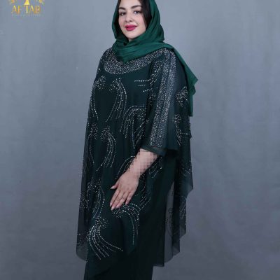 پیراهن مجلسی پانچ تور سنگی سایزبزرگ نما نزدیک