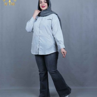 مانتو راه راه دو جیب سایزبزرگ خنک