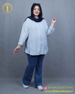 مانتو راه راه ریز عصایی سایزبزرگ 5663