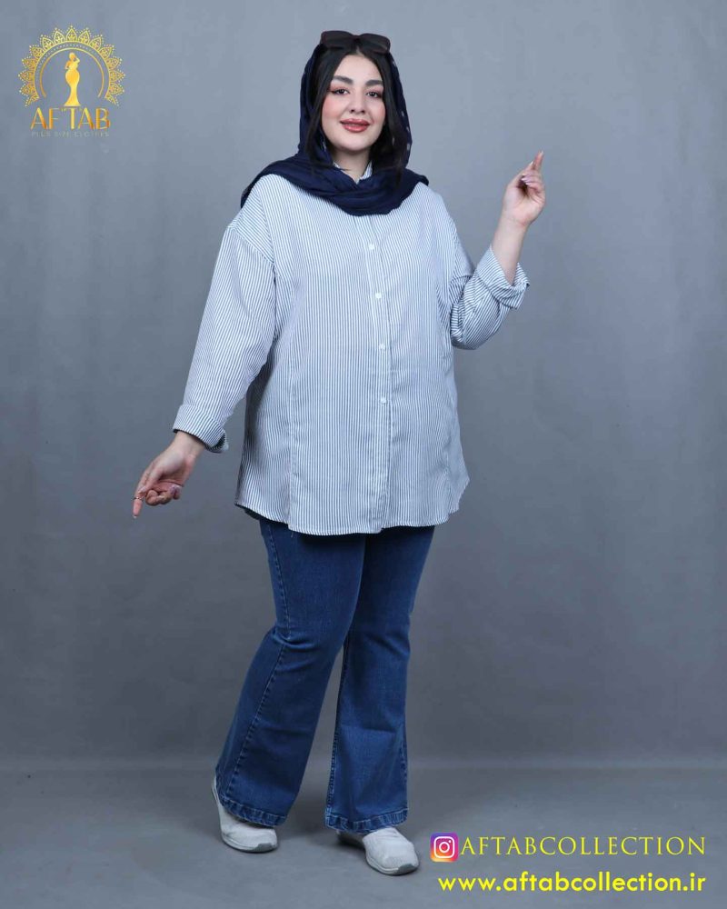 مانتو راه راه ریز عصایی سایزبزرگ 5663 - Image 2