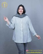 مانتو راه راه درشت سایزبزرگ طوسی تیره