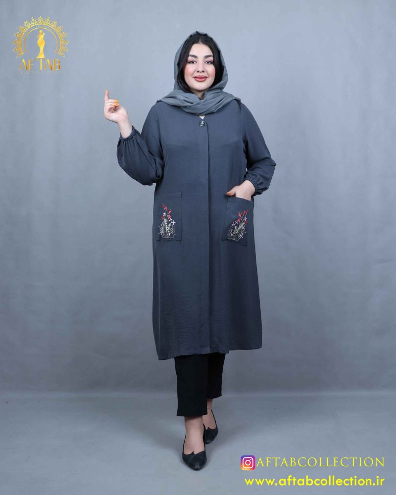 مانتو ابروبادی جیب گلدوی سایزبزرگ نما دور