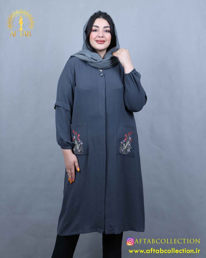 مانتو ابروبادی جیب گلدوی سایزبزرگ نما جلو