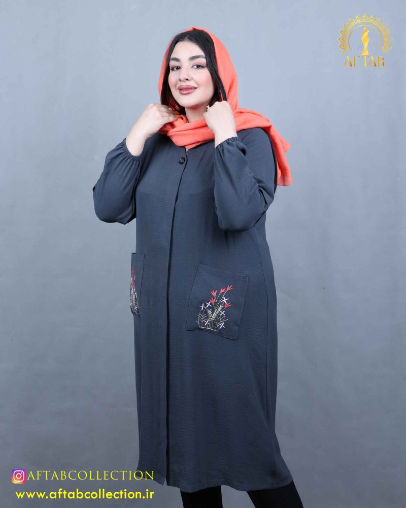 مانتو ابروبادی جیب گلدوی سایزبزرگ نما بغل